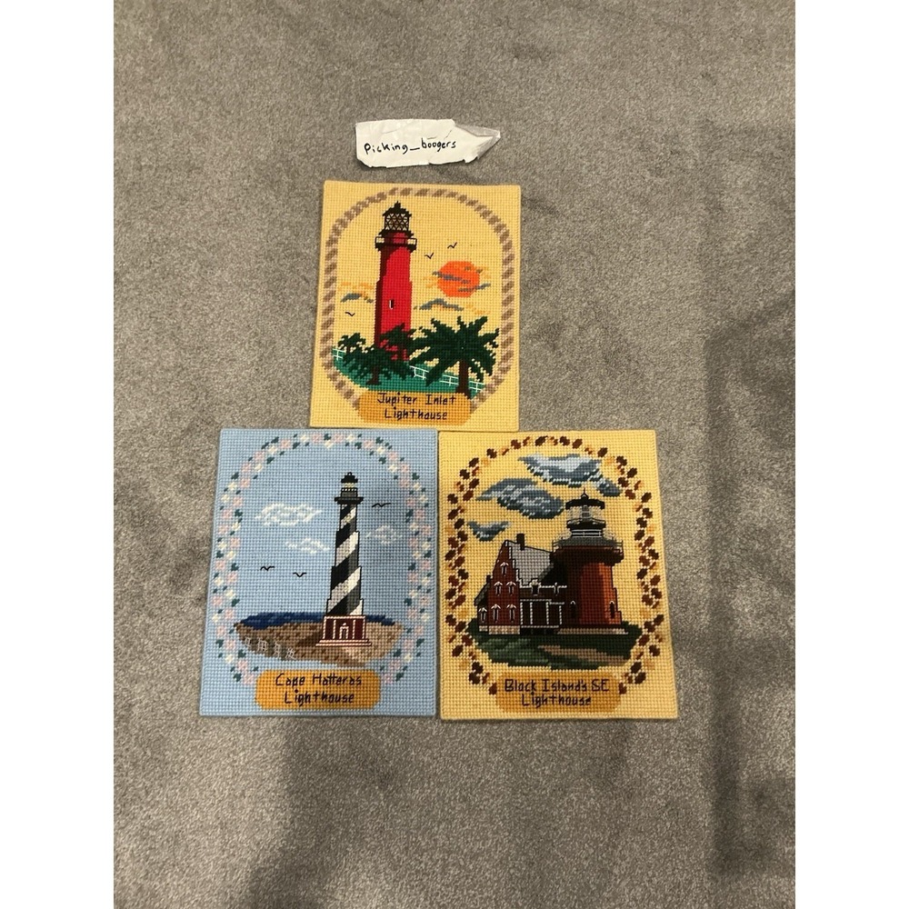 Lighthouse Needlepoint Canvas Set of 3 Vibrant Coastal Lighthouse Decor Nautical